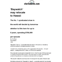 April Masini Ask April Baywatch Star Bulletin Baywatch may relocate to Hawaii 1999 03 04. page 0001