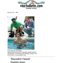 April Masini Ask April Baywatch Star Bulletin Baywatch Hawaii finalists down to foursome 1999 05 01. page 0001