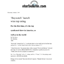 April Masini Ask April Baywatch Star Bulletin Baywatch launch wins top rating 1999 10 06 page 0001
